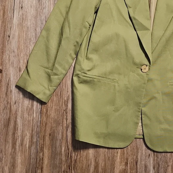Womens Requirements Chartreuse Linen Blazer Sz 10 - Picture 4 of 8